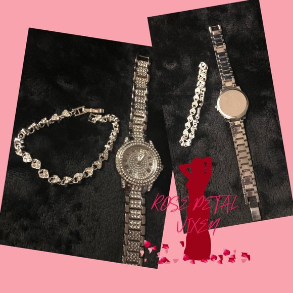 Silver Rhinestone Watch and Fashion Heart Bracelet set. - Picture 2 of 2